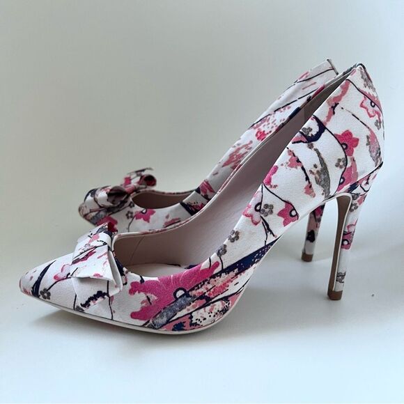 Ted Baker London Zafip Bow Pointed Toe Pump in Natural / Pink EU 37.5 MSRP $195 - Picture 2 of 6